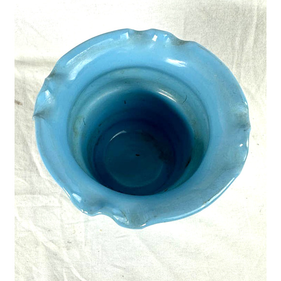 Vintage E&R Italian Pottery Planter Sky Blue Floral Ruffled Edge Flower Pot - Picture 2 of 6